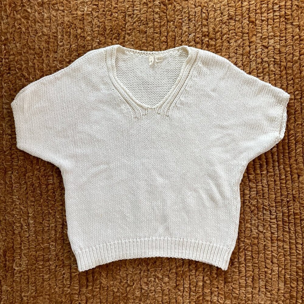 White Cotton Blend Short Sleeve Sweater - Anthropologie / Moth
